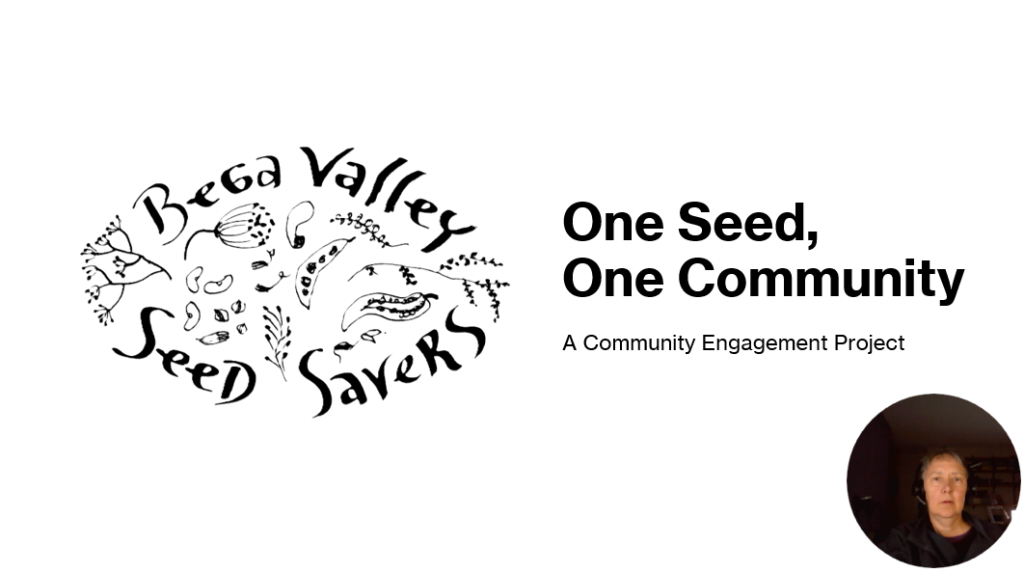 Cover page for the powerpoint presentation of the One Seed, One Community project as run by the Bega Valley Seed Savers.